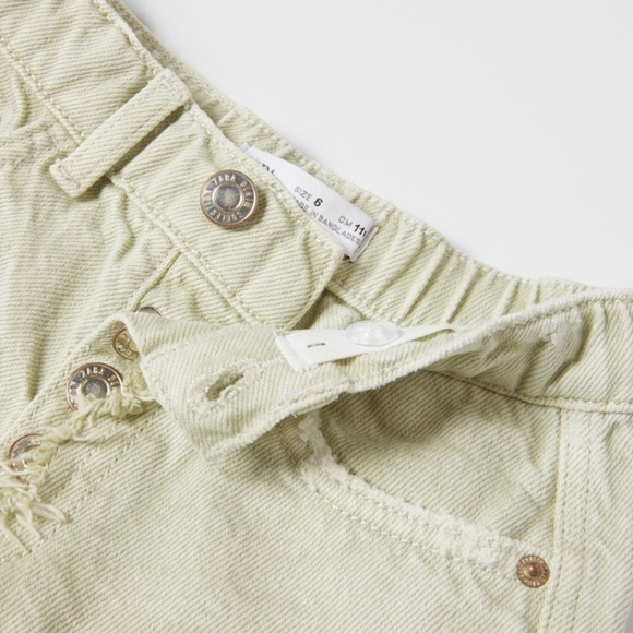 Zara Girls 7 Pale Green Wash Distressed Snap Denim High Rise Shorts 1879/603 - Picture 11 of 11